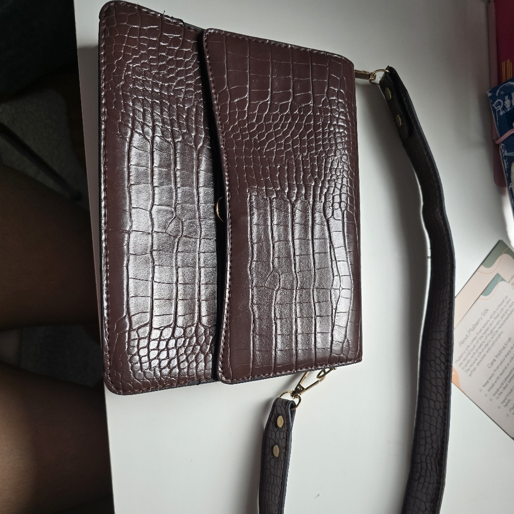 Crocodile Embossed Brown Shoulder Bag